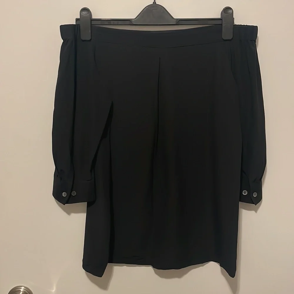 Theory Black Silk Off the Shoulder Blouse - Picture 2 of 5